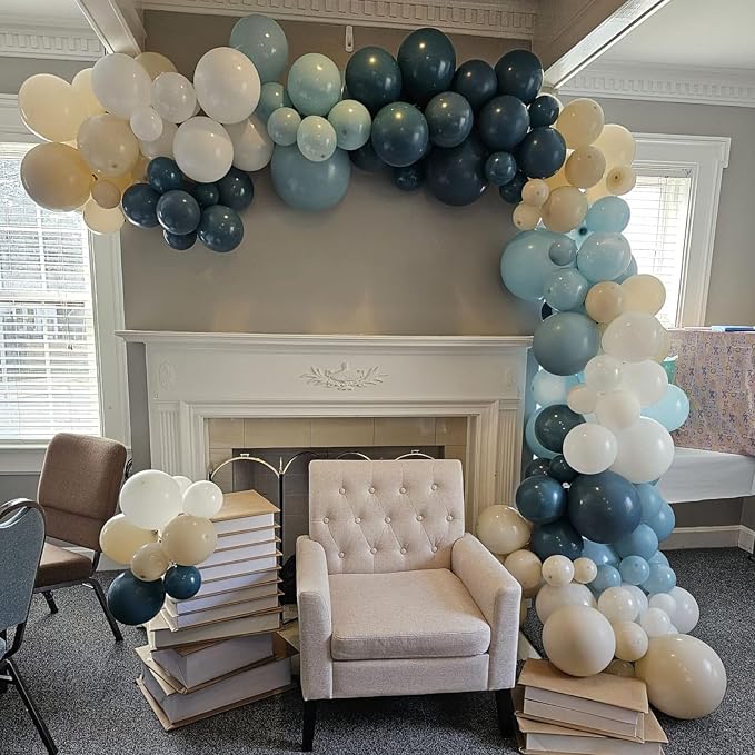 Dusty Blue White Balloons 60 Pcs Dusty Blue White Sand Balloons 12 Inch Neutral - Image 6
