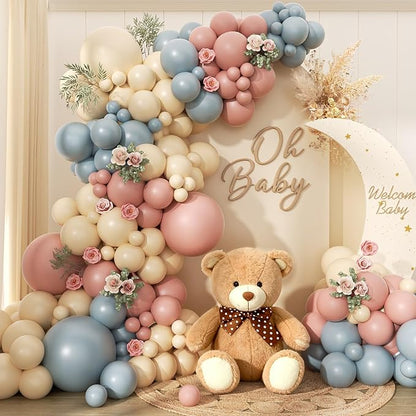 Gender Reveal Balloon Arch Garland Kit 144pcs, Dusty Pink and Blue Sand White by PTGOLUO