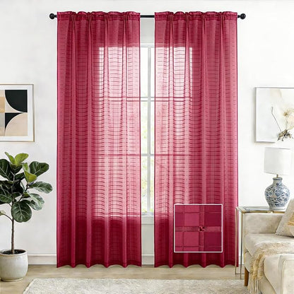 SpaceDresser Check Sheer Curtains 63 Inches Long by SpaceDresser
