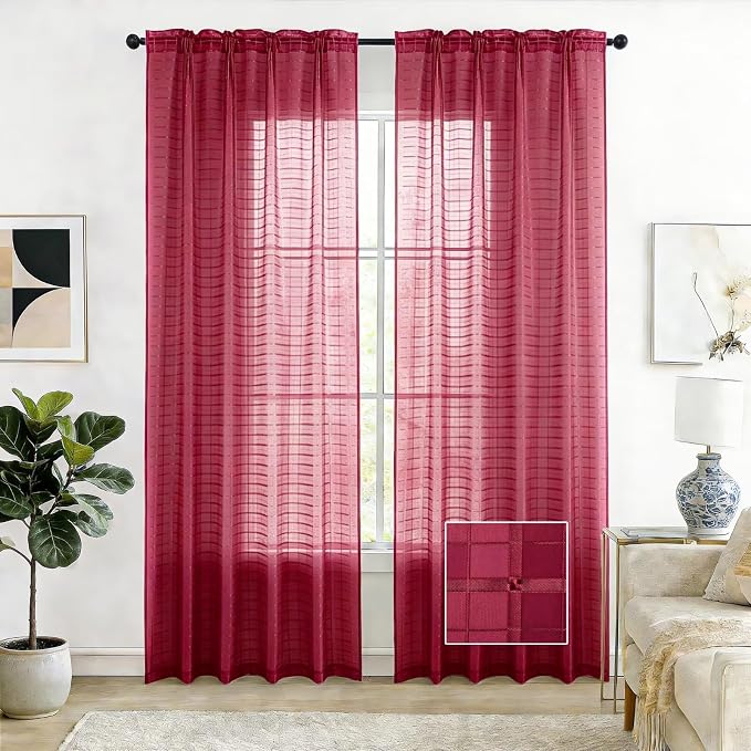 SpaceDresser Check Sheer Curtains 54 Inches Long by SpaceDresser