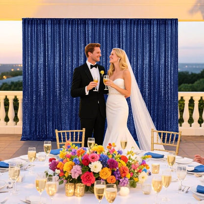 2×8FT-6PCS Navy Sequin Backdrop Curtains Panels, Photography Backdrop Glitter - Image 7
