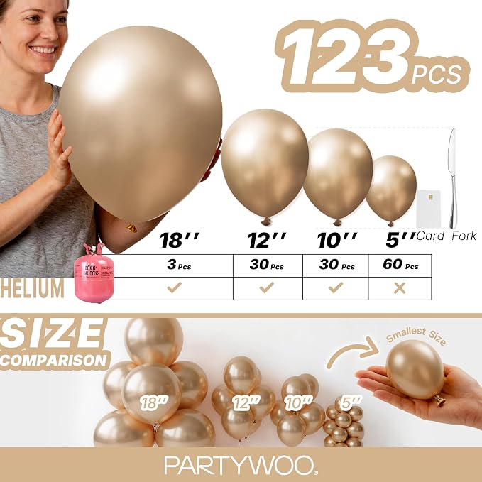 PartyWoo Metallic Gold Balloons 123pcs Chrome Gold Color 18 12 10 5 Inch | 18 - Image 6