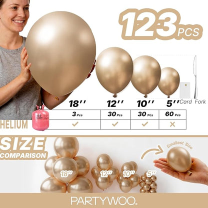 PartyWoo Metallic Gold Balloons 123pcs Chrome Gold Color 18 12 10 5 Inch | 18 - Image 6
