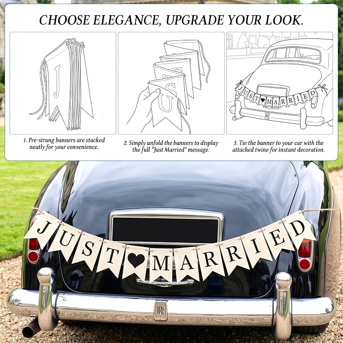 Rustic Burlap Just Married Banner, Wedding Banner - Image 5