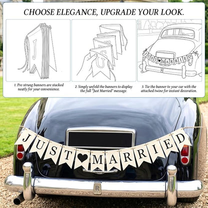 Rustic Burlap Just Married Banner, Wedding Banner - Image 5