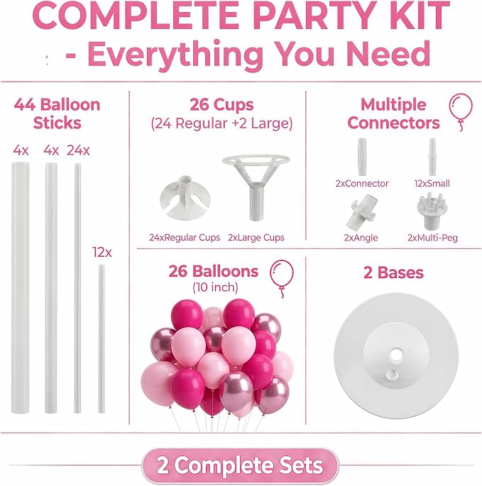Metallic Chrome Pink Balloon Tower Stand Sticks - Image 2