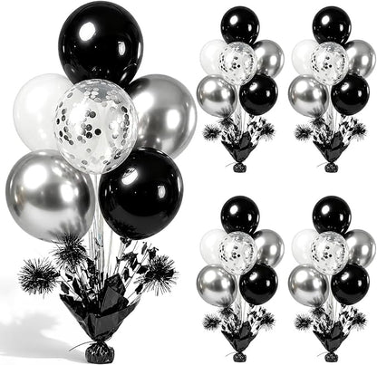 4 Set Black Silver Balloon Centerpieces by Unknown