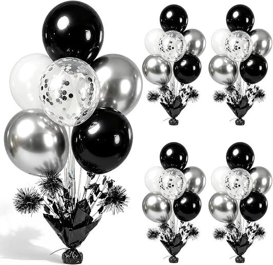 4 Set Black Silver Balloon Centerpieces by Unknown