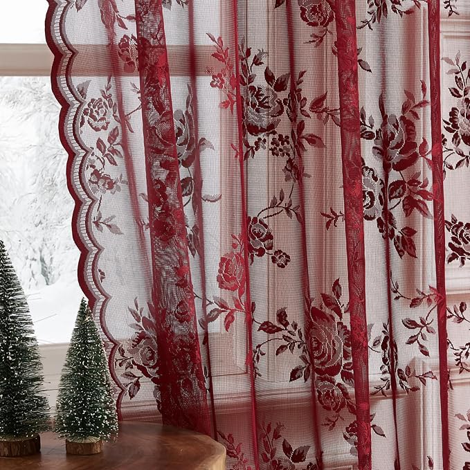 Burgundy Lace Kitchen Curtains 36 Inch Length - Image 5
