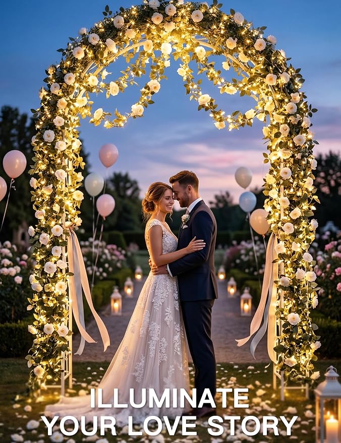 60LED Garland with White Camellia Lights Battery Operated Clear Wire | Vines - Image 4