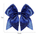Large Glitter Cheer Bows Clips, Jumbo Big 7 Inch Cheerleading Sequin Hair Bow Hair Accessories for Teens Girls Football Sports Cheerleader Outfit Uniform (Royal Blue)
