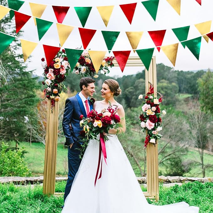 Christmas Party Decorations Triangle Pennant Banner Flag Red Green Gold - Image 6