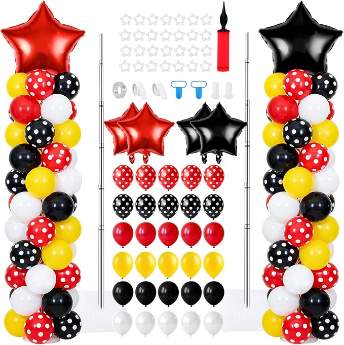 2 Set Adjustable Mouse Theme Birthday Balloon Column Stand Kit Polka Dot Red by EYNDYN