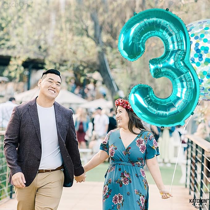 KatchOn Foil Teal Number 3 Balloon - Image 7