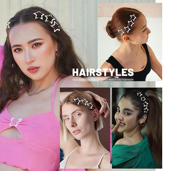 30 Pcs Metal Star Hair Clips 2000s Y2K Snap Barrettes 1.25 In Non Slip Star Hair Accessories for Women,Silver