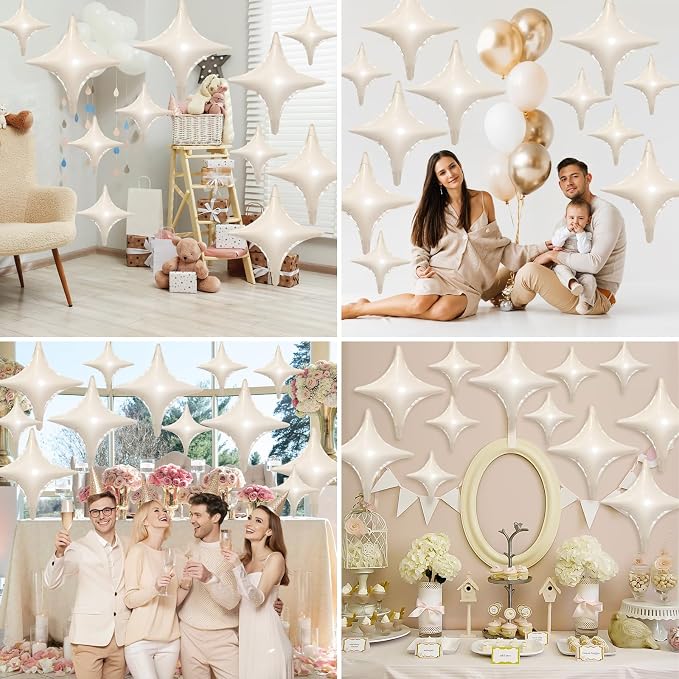 Cream White Star Balloons, 26Inch and 10Inch Sand White Quadrangle Helium - Image 6