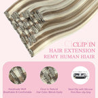 PINKPEARL Clip in Hair Extensions Straight Human Hair #8P60 Ash Brown Highlighted Platinum Blonde Clip in Extensions Remy Real Human Hair Extensions 7pcs 120g 16 Inch(#8P60-16)