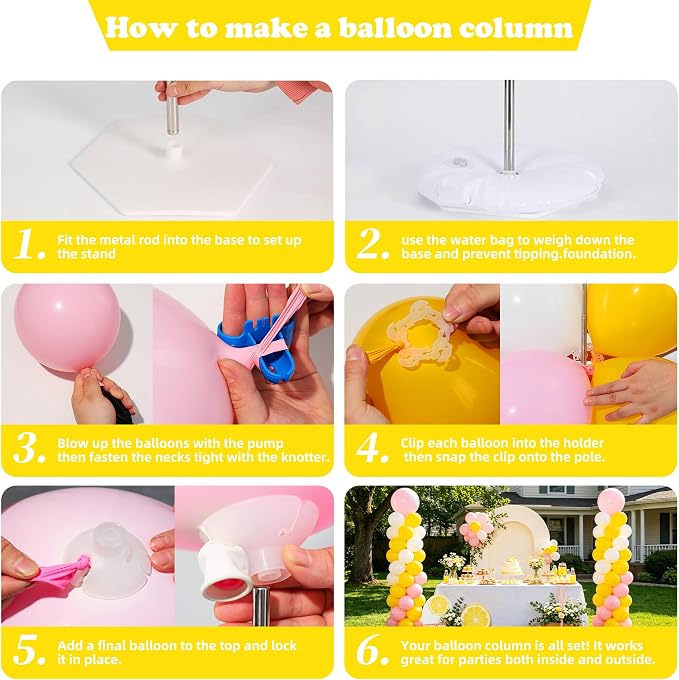2 Sets Macaron Pink Lemon Yellow White Balloon Column Kit - Image 7
