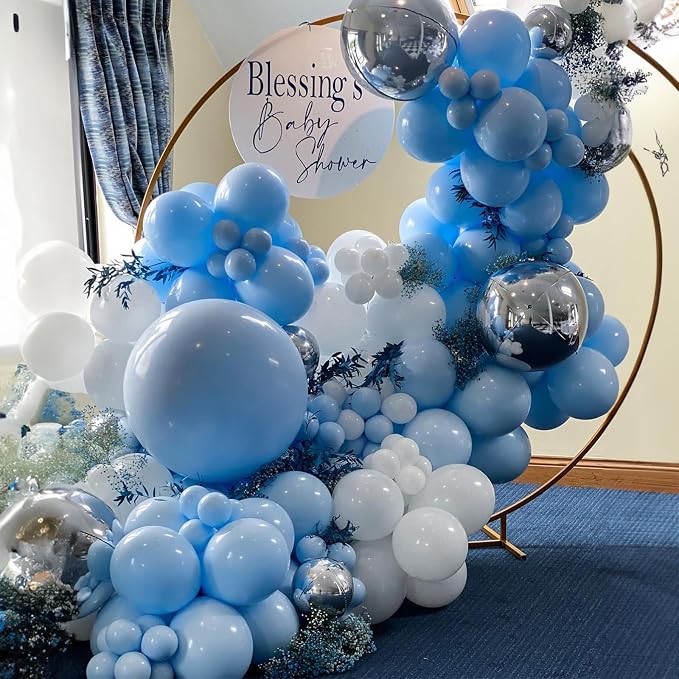 Jobkoo Blue White Balloon Arch Kit Baby Blue White Silver Balloon Garland 4D - Image 3