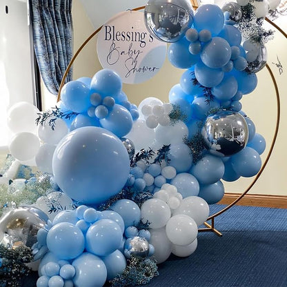 Jobkoo Blue White Balloon Arch Kit Baby Blue White Silver Balloon Garland 4D - Image 3