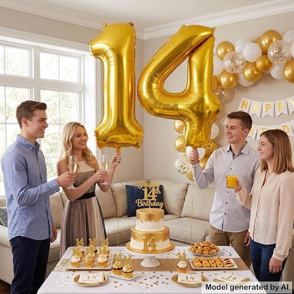 40 Inch Gold Number 14 Foil Balloon - Image 4
