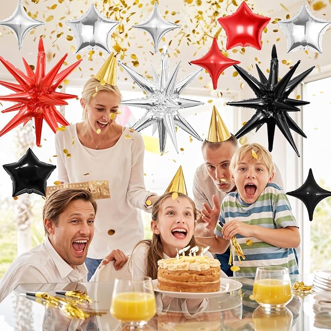 14pcs Red Black Silver Star Balloons, Mixed Star Foil Balloon, 22Inch Explosion - Image 4