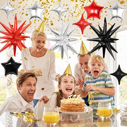 14pcs Red Black Silver Star Balloons, Mixed Star Foil Balloon, 22Inch Explosion - Image 4