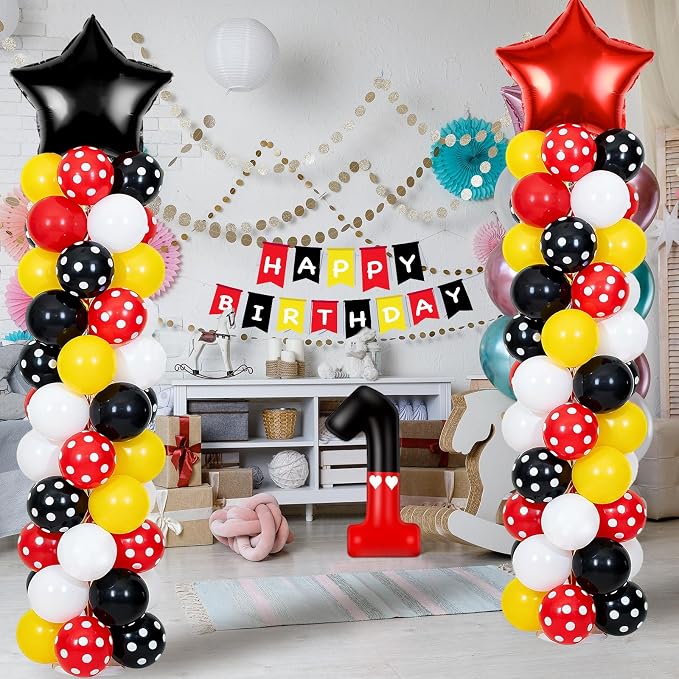 2 Set Adjustable Mouse Theme Birthday Balloon Column Stand Kit Polka Dot Red - Image 6