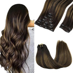 GOO GOO Clip in Hair Extensions Real Human Hair, Remy Human Hair Extensions Clip ins for Women, Natural Human Hair, 22inch 150g 9Pcs, 2/6/2 Balayage Dark Brown to Chestnut Brown