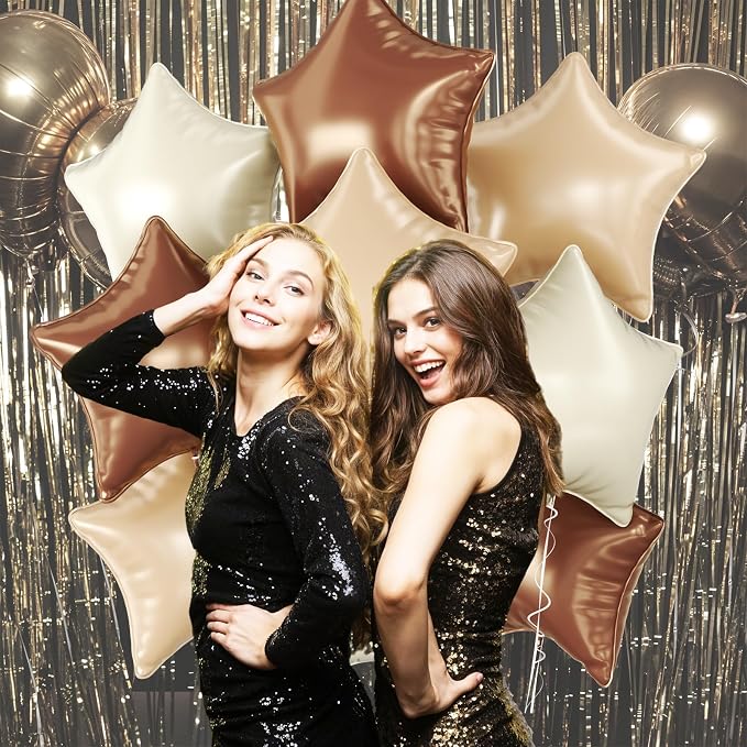 Brown Apricot Star Foil Balloons, 18 Inch Coffee Cream Beige Star Balloons - Image 6