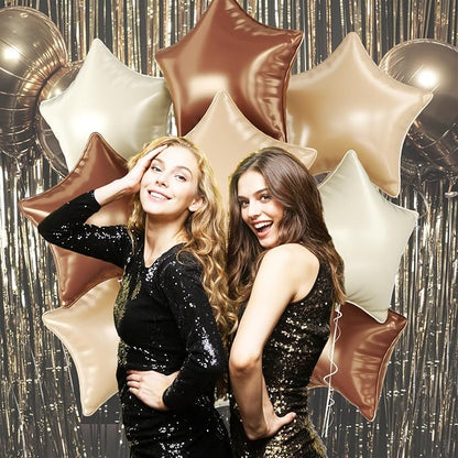 Brown Apricot Star Foil Balloons, 18 Inch Coffee Cream Beige Star Balloons - Image 6