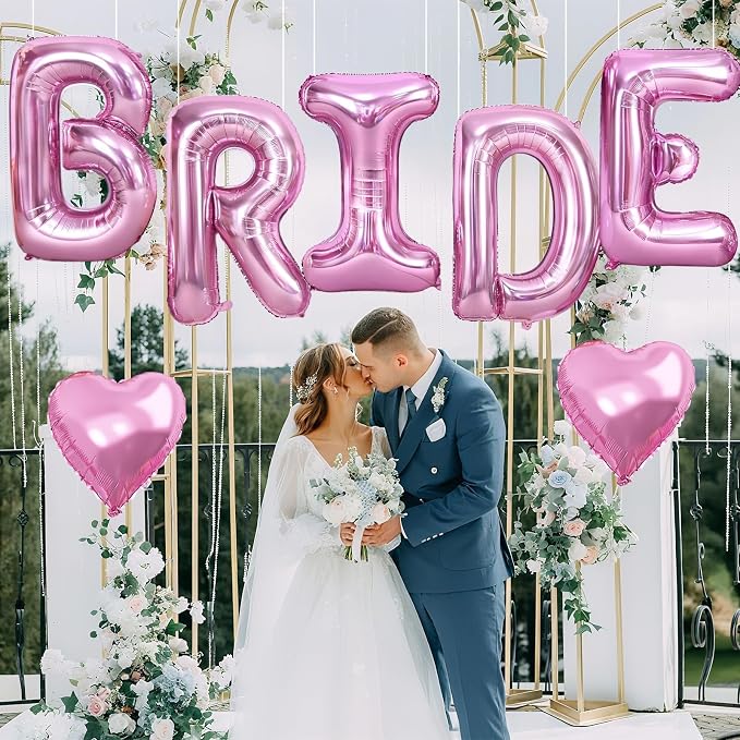 40inch Pink BRIDE Letter Balloons, Giant Pink Bride Foil Helium Balloon Banner - Image 5