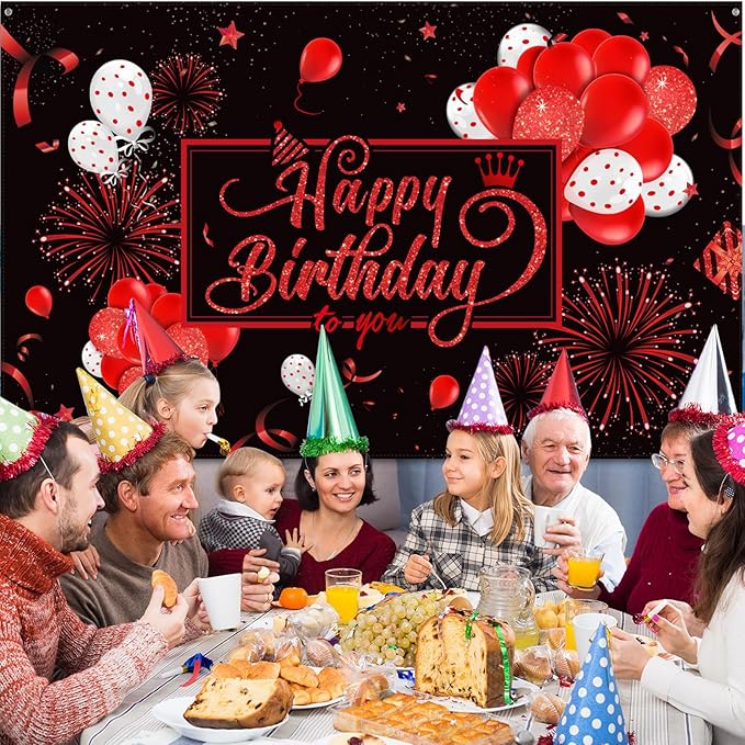 Blulu Happy Birthday Backdrop Banner Sign Poster Large Fabric Glitter Balloon - Image 4