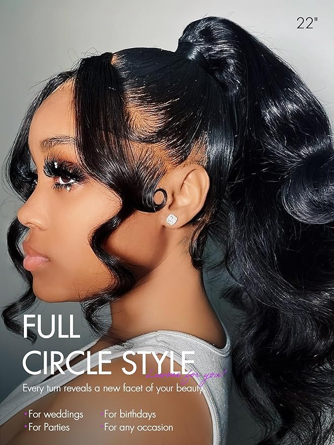 LUVME HAIR 26'' Loose Body Wave 360 Lace Frontal Wigs Human Hair Lace Glueless Human Hair Wig Pre Plucked Long Black Body Wave Wig