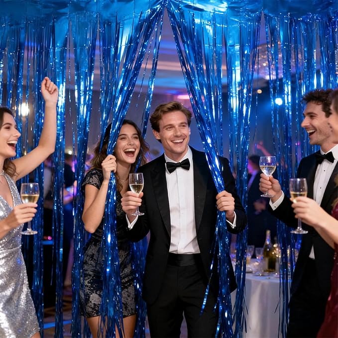 jijAcraft Metallic Blue Tinsel Foil Fringe Curtain, 3 Pack 3.2x6.5 Feet Party - Image 5