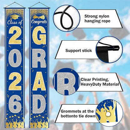 OHOME Graduation Decorations 2026 2027- Blue Gold Congrats Grad Porch Banner - Image 4