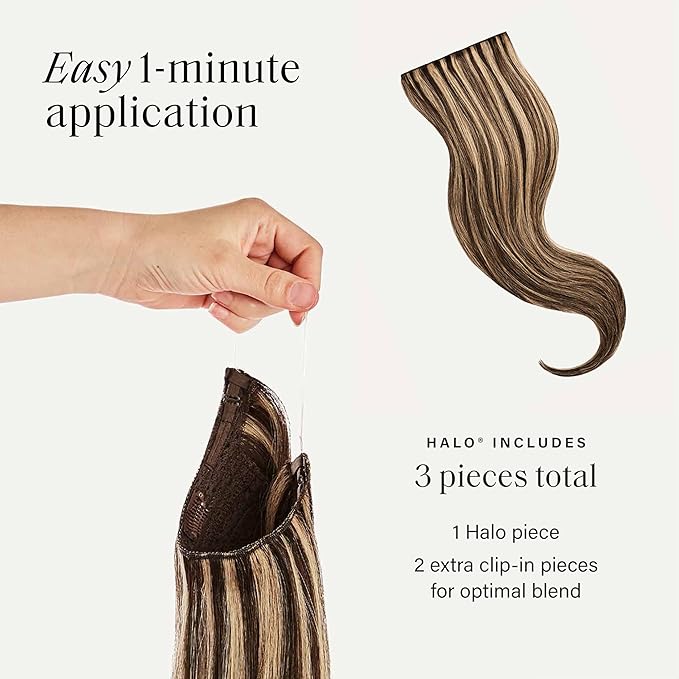 Luxy 100% Remy Human Hair – Halo Clip-In Hair Extensions –Natural Looking Volume & Length - One-Piece - Easy 5-Min Application 140 grams 16" Mocha Brown Highlights