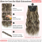 KooKaStyle Clip in Synthetic Highlight Hair Extensions Long Wavy 4PCS Thick Hairpieces Medium Brown Ash Blonde Fiber Double Weft Natural Hair Extensions 20 Inch for Women