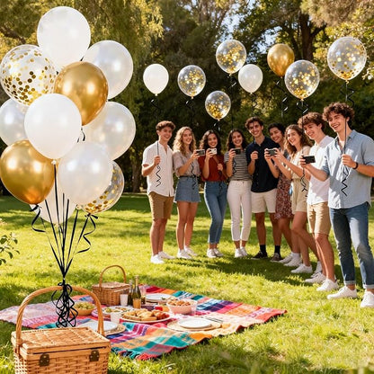 White Gold Balloons 60Pcs 12 Inch Confetti Latex Balloon Kit - Image 8