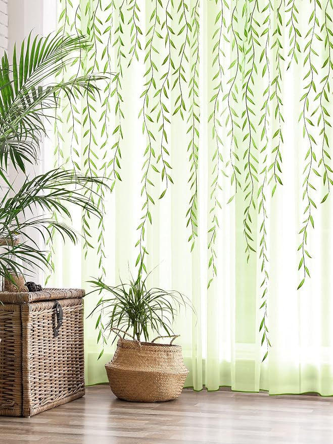 Willow Voile Curtains Cute Green Sheers Leaf Tulle Vine Window Sheers Ivy by Breling