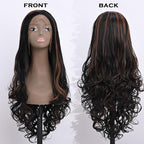 Long Brown with Highlight Synthetic Lace Front Wig Heat Resistant Body Wave Lace Front Wavy Wigs Free Part Natural Hair Wig for Women 24 Inch Fashion Glueless (24 Inch)