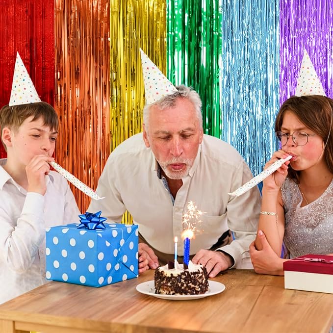 5 Pack Rainbow Party Backdrop Streamers Decorations Colorful Foil Fringe - Image 3