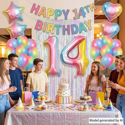 Rainbow Ombre Number 14 Balloon 40Inch Pastel Foil Decor - Image 2
