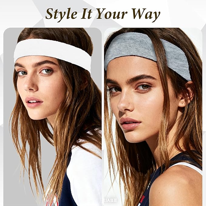Headbands for Women Non Slip Elastic - 8 Pack Soft Cloth Athletic Headband, Fabric Workout Headbands Stretchy, Fashion Head Bands for Yoga Running Sports