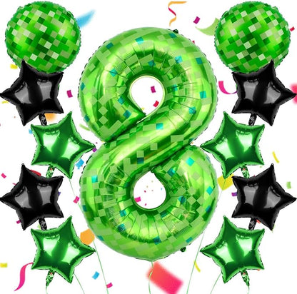 40 Inch Green Pixel Themed Number 8 Balloon Set Foil Balloon by AXBMM