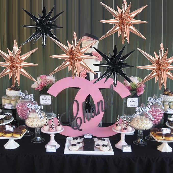 TONIFUL 8 Pcs Explosion Star Foil Balloons Black Rose Gold Party Decoration | - Image 6
