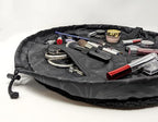 Lay-n-Go Cosmo Drawstring Cosmetic & Makeup Bag Organizer - Portable Drawstring Makeup Bag w/Zipper Pocket, Makeup Loops & More - Durable, Machine Washable Toiletry Bag (20", Comfort/Black Sherpa)