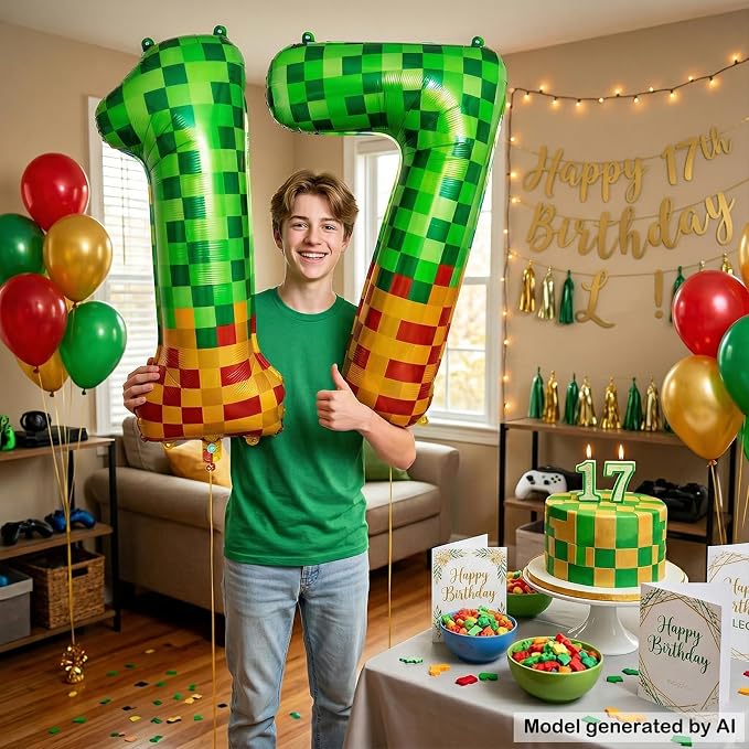 40 Inch Pixel Foil Number 17 Balloon - Image 4