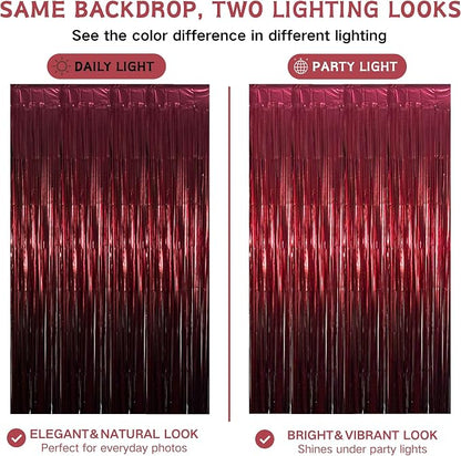 Matte Burgundy Foil Fringe Tinsel Backdrop, 4 Pack, 3.3 x 6.6 Ft | Matte Maroon - Image 2