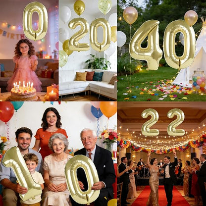 40 Inch Number 40 Balloons for 40th Birthday Party Decorations, 0-100 Champagne - Image 7